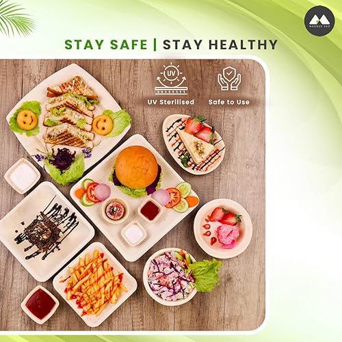 Miniatura 9 de Tazón cuadrado de hoja de palma de 4 pulgadas (50 piezas) cuenco desechable de bambú como paquete de fiesta, cuencos compostables y biodegradables