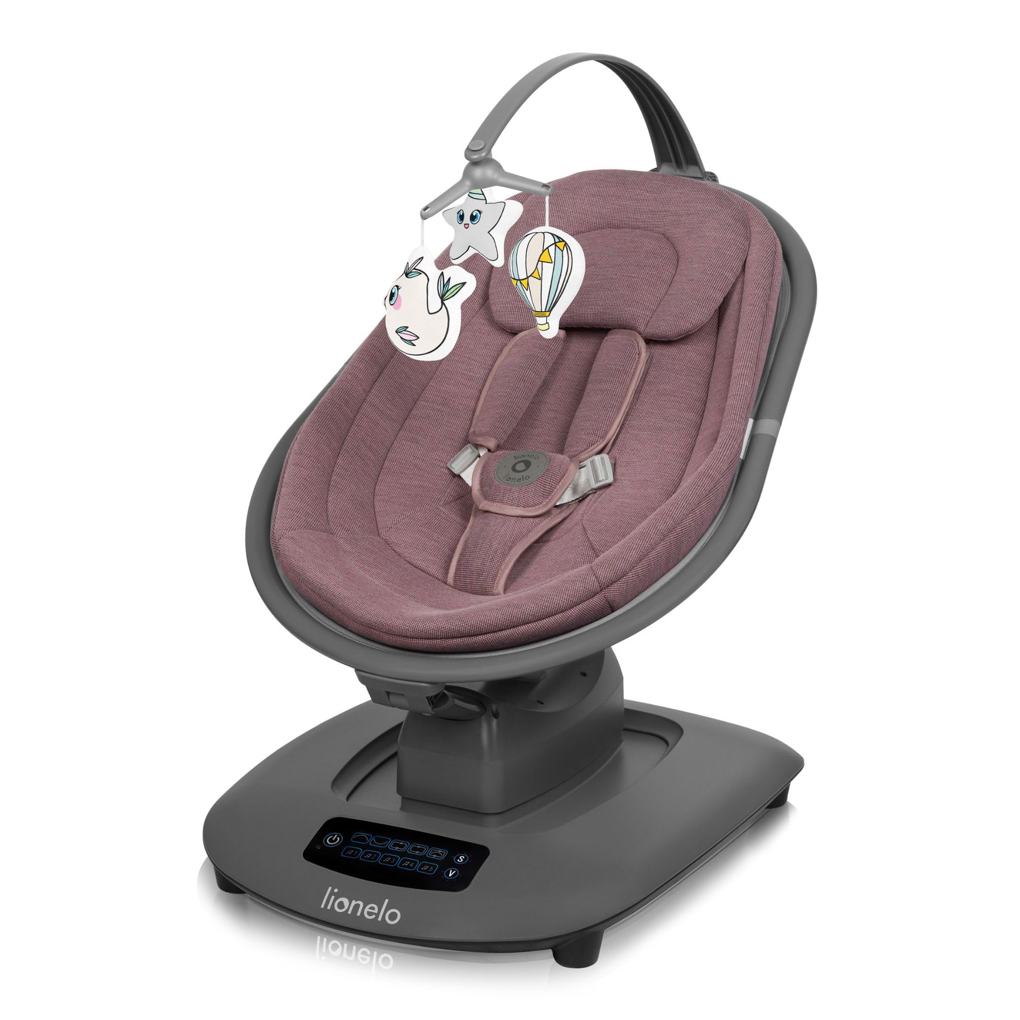 LIONELO BLOSSOM Hamaca bebé eléctrica hasta 9 kg Silla Mecedora para Bebé Respaldo Ajustable Balanceo natural 5 Velocidades Asiento Ergonómico Bluetooth Mando a Distancia, 5 melodías