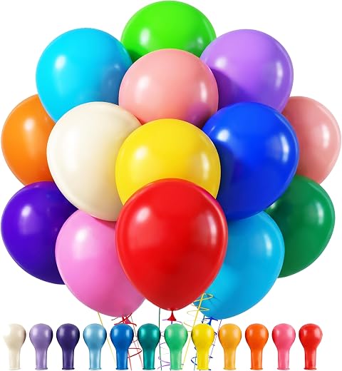 RUBFAC 120 Balloons Assorted Color 12 Inches Rainbow Latex Balloons, 12 Bright Color Party Balloons for Birthday Baby Shower Wedding Party Supplies Arch Garland Decoration