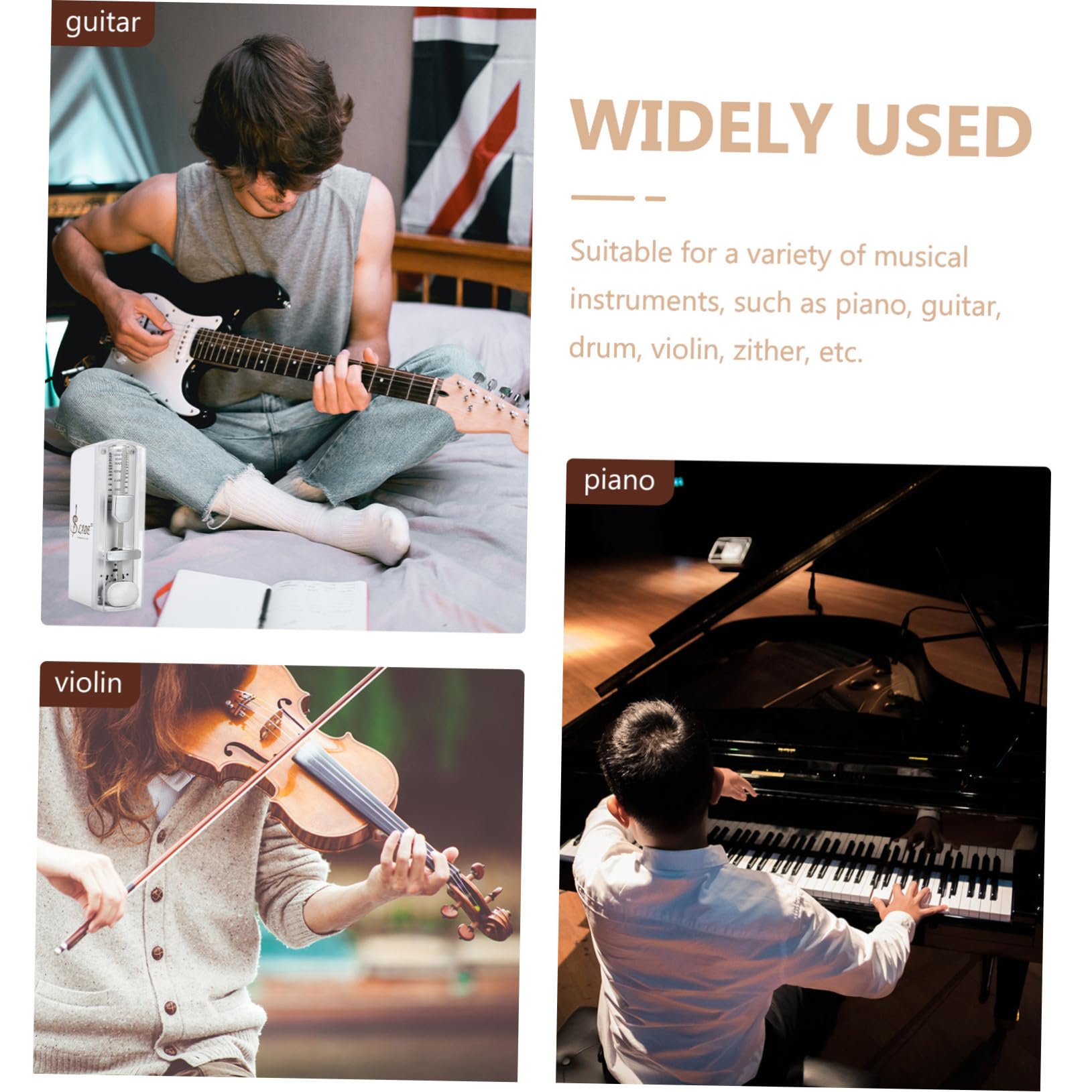 Metrónomo Mecánico Portátil Blanco para Instrumentos Musicales | Metal y Abs, Operación Simple, Fácil de Llevar y Guardar, para Principiantes, Uso Zíter y Violín
