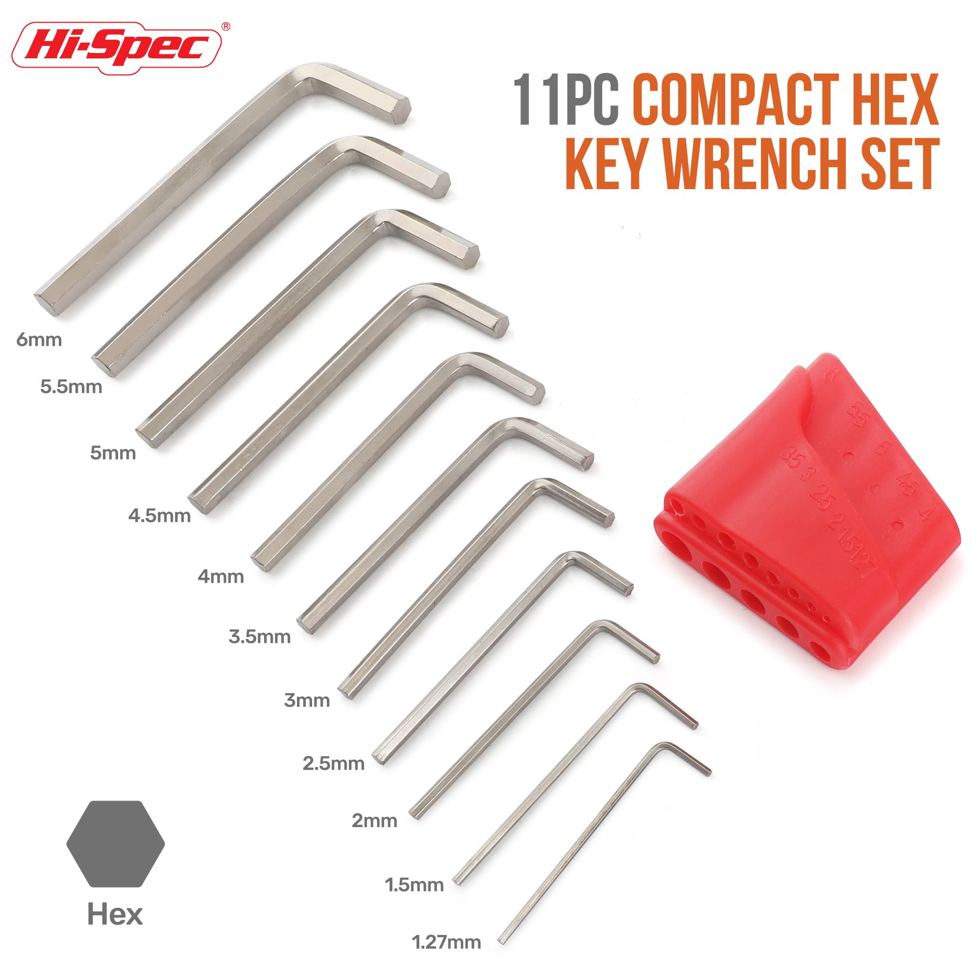 Hi-Spec 11pc Small Metric Hex Allen Key Wrench Tool Set. 1.27-6mm Long and Short Arm Sizes of Hard Cr-V Alloy in a Compact Holder - Image 2