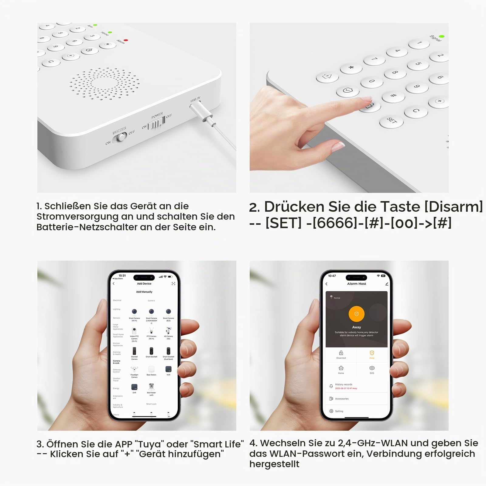 XNY A02 4G Funk Alarmanlage Haus Set, Kabellos, WLAN Alarmanlage Wohnung mit APP, 24 Stück: Bewegungsmelder, Tür Fenster Sensoren, Fernbedienungen, Sirene, Kompatibel mit Alexa und Google Assistant