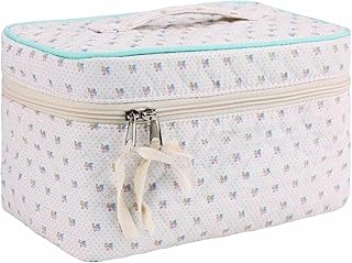 DREAM HORSE Makeup Bag Cosmetic Bag for Women, White Cherry Cosmetic Bags Zipper Pouch, Large Capacity Cotton Makeup Bag Travel Toiletry Bag, Aesthetic Cute Kawaii Cherry Makeup Organizer Bag, Flower-L, Floral