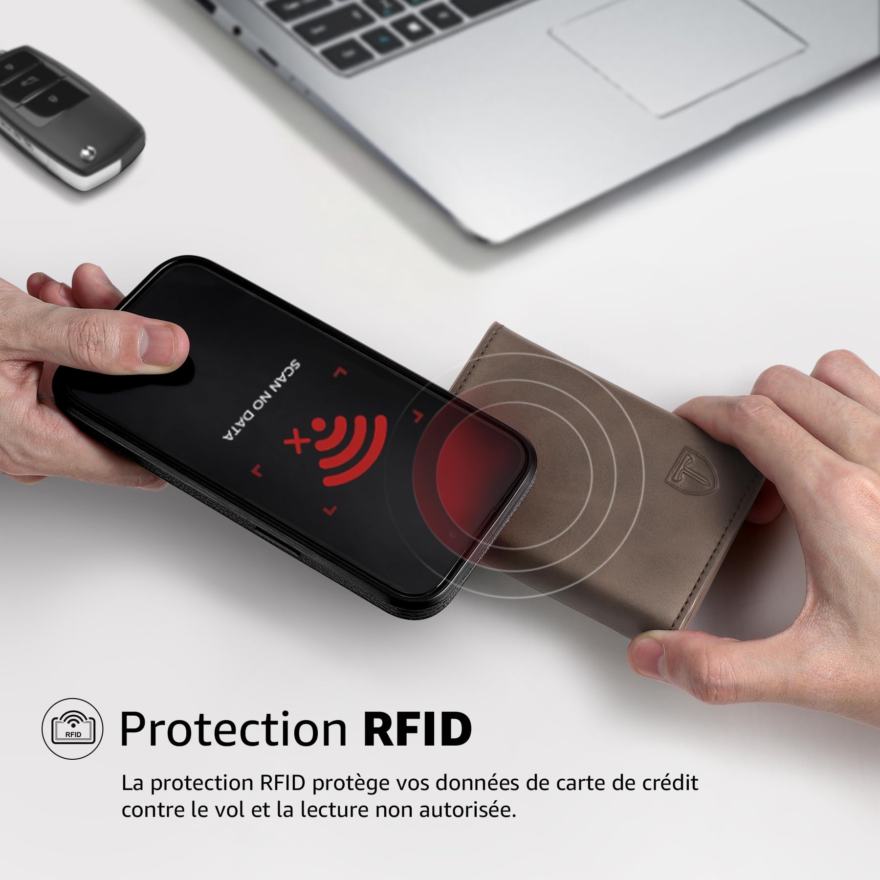 Portefeuille Homme Blocage RFID Cuir Porte Carte 9 Cartes Marron