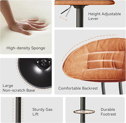 Miniatura 4 de Juego de 2 taburetes de bar, modernos taburetes de bar giratorios ajustables para isla de cocina, sillas de bar tapizadas de doble capa con