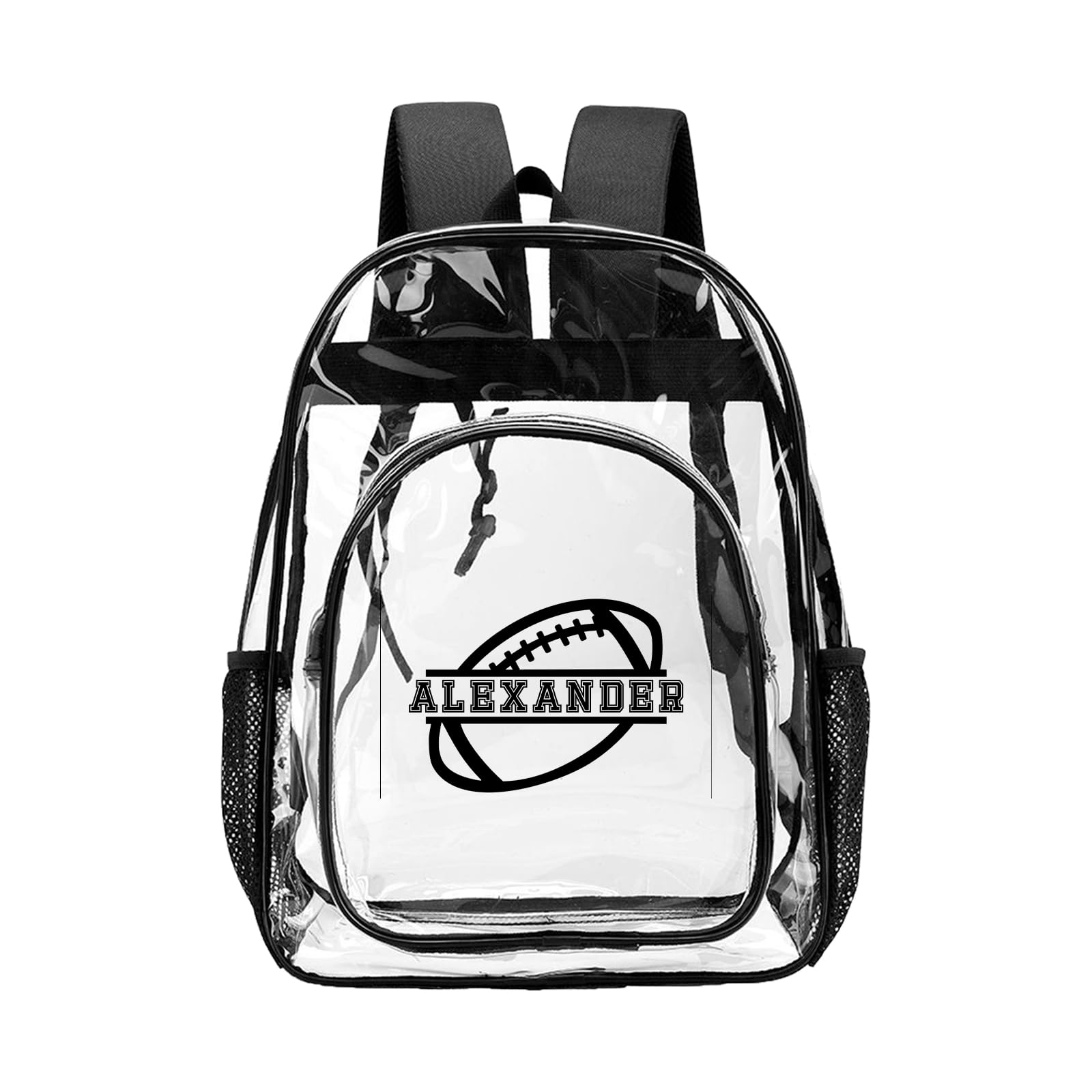 Ecautly Personalized Kids Clear Backpack for Boys, Custom Water Proof Transparent Backpack Heavy Duty With Reinforced Strap for College Workplace,