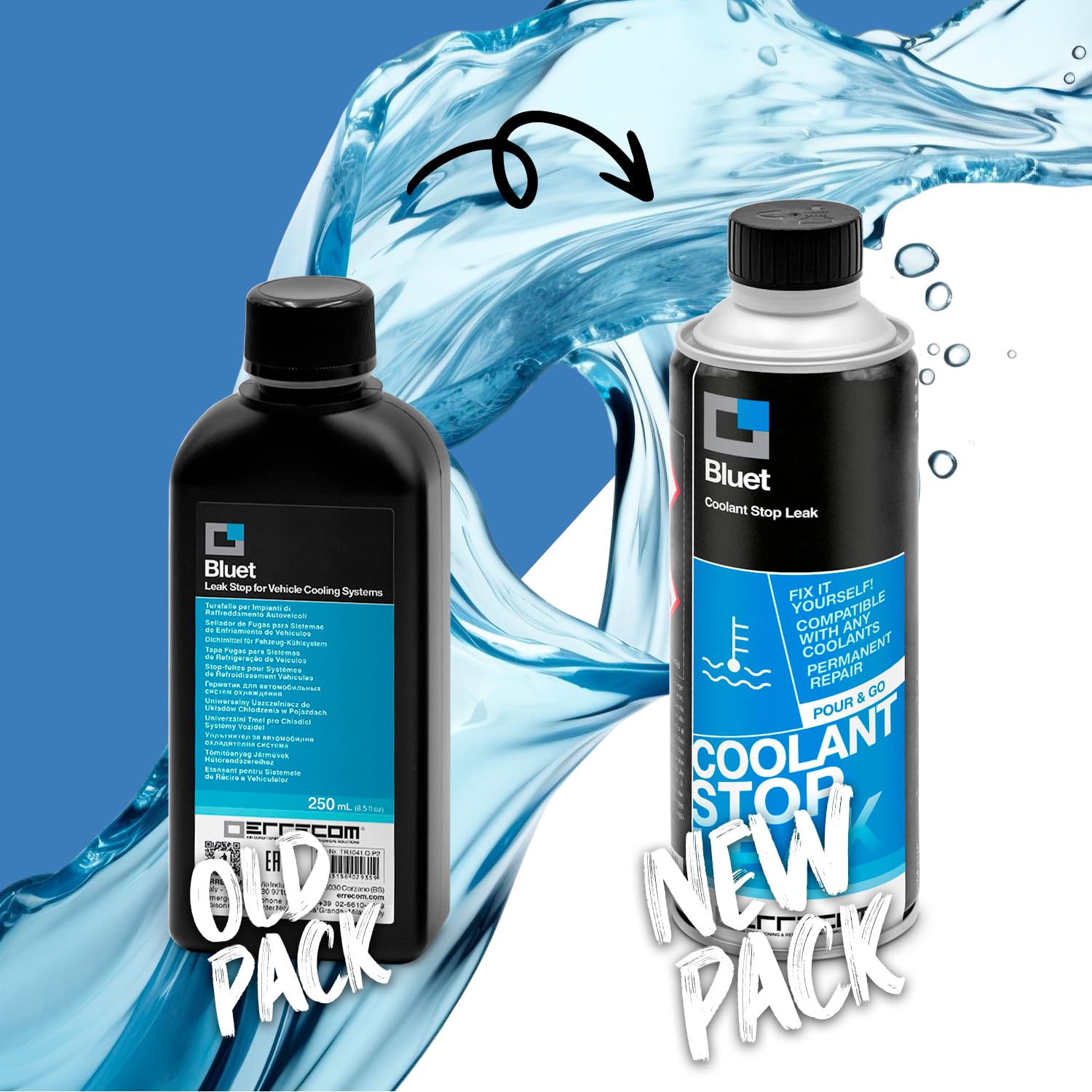 ERRECOM Bluet, Turafalle per Risolvere Le Perdite di Liquido dal Radiatore e dagli Impianti di Raffreddamento degli Autoveicoli e dei Motocicli, Flacone da 250 mL