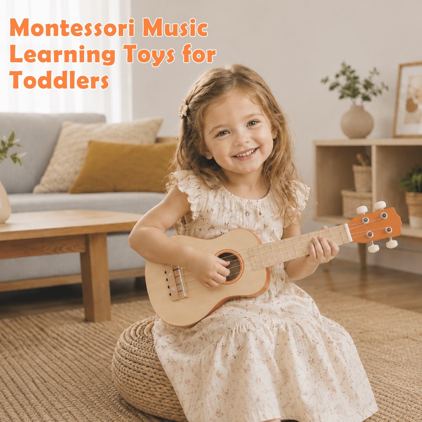 Montessori zestaw gitarowy dla dzieci, 6 w 1, drewniane instrumenty muzyczne dla małych dzieci w wieku od 2 do 3 lat, z ukulele, ksylofonem, tamburynem i marakasami, na urodziny dzieci od 2 lat
