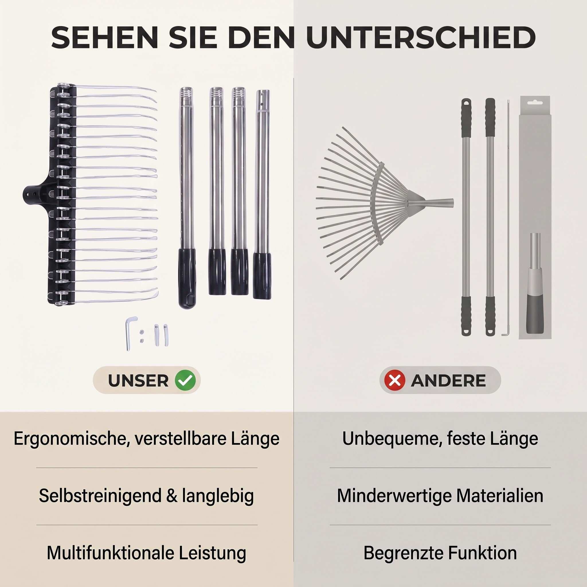 41,5cm Federzinken-Rechen, aufrechtes Harken