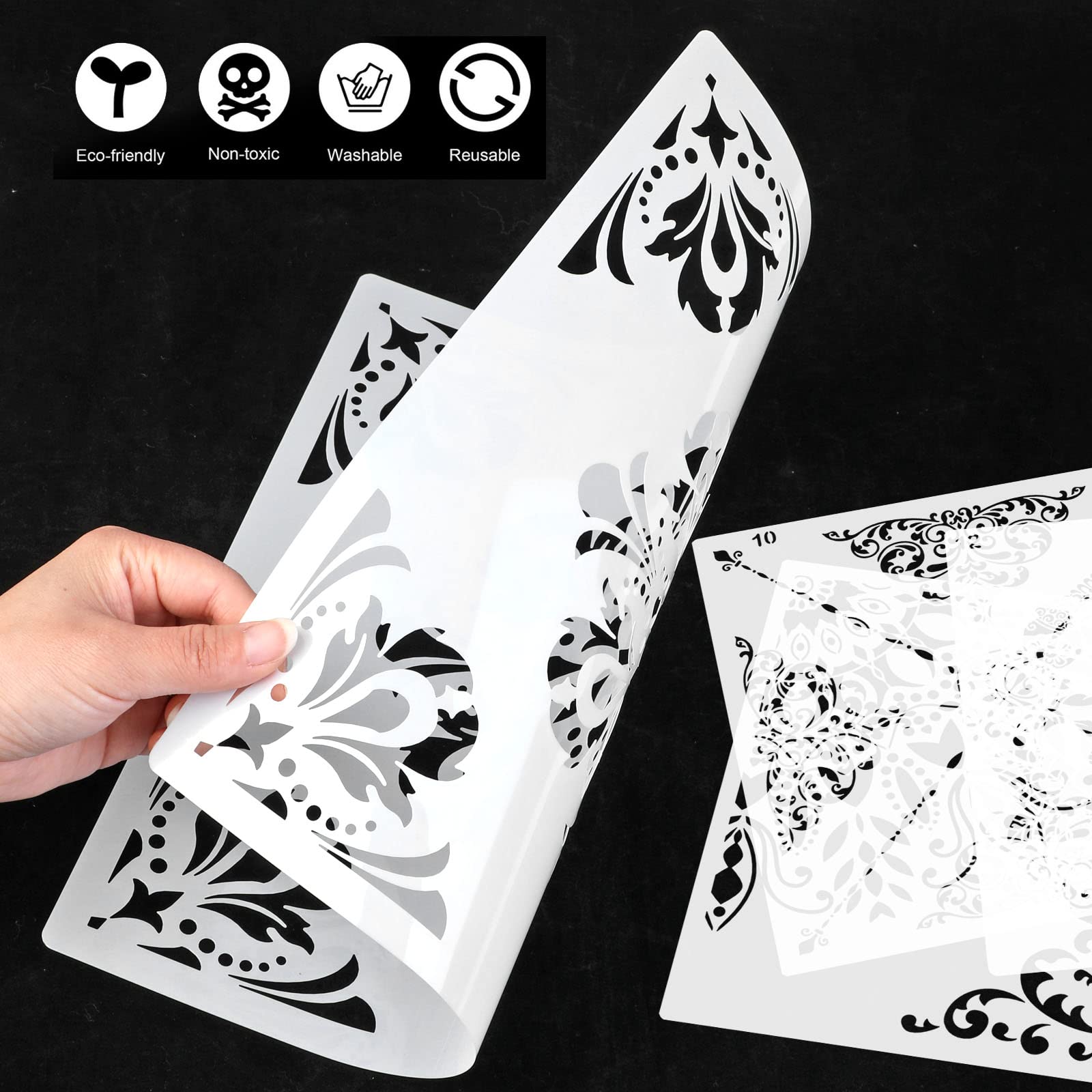 MWOOT Lot De 4 Grands Pochoirs Mandala Réutilisables Pour Peinture, Loisirs Créatifs, Motifs Floraux Et Floraux Pour Mur, Bois, Carrelage, Fenêtre, Décoration D'intérieur (30 X 30 Cm