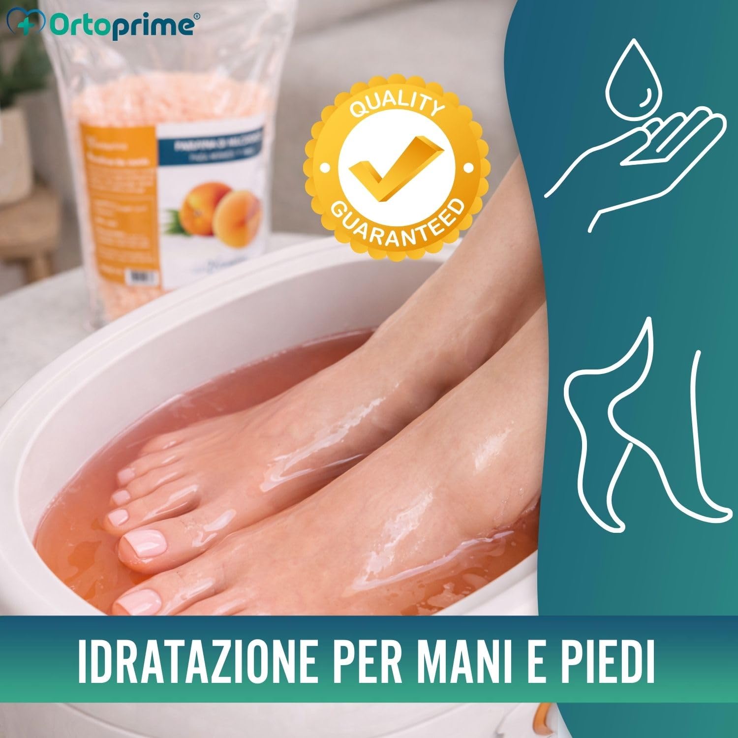 PARAFFINA per Mani e Piedi RIABILITAZIONE 1000ml - Massaggio alla Paraffina Aroma Essenze di Pesca - Bagno di Paraffina PROFESSIONALE - Termoterapia Dolori Muscolari