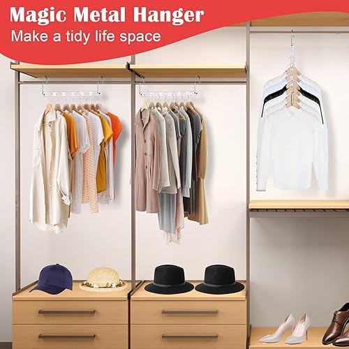 Miniatura 7 de Paquete de 12 perchas de metal plegables que ahorran espacio para ropa, perchas plegables de metal, perchas para armario, organizador de perchas de