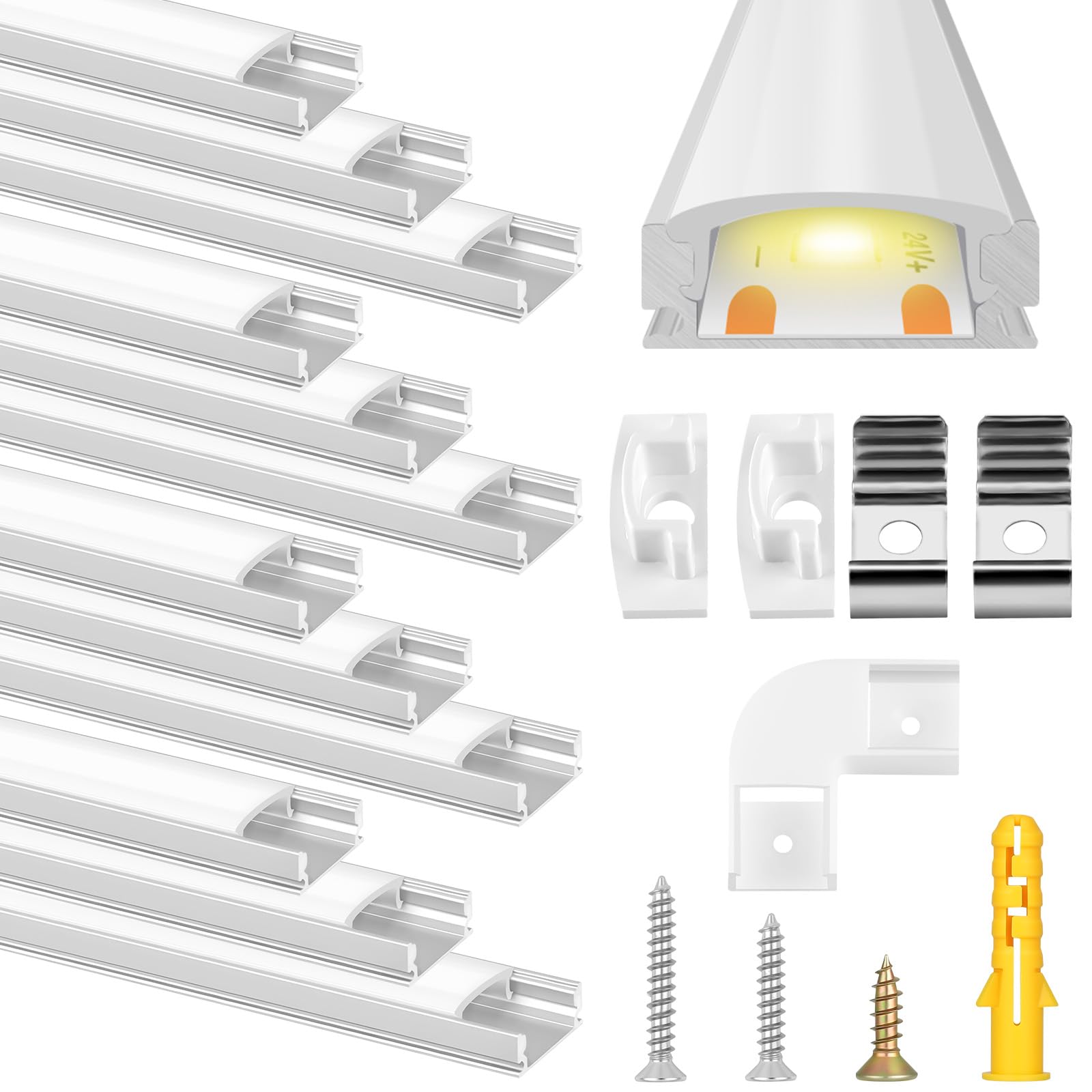 flintronic Led Aluminum Profile, 3.6M/11.8FT U-Shape Led Aluminum Channel, LED Channels and Diffusers with Milky White Cover
