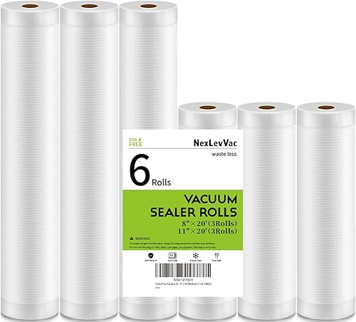 Vacuum Sealer Bags Rolls 6 Pack 8"x20'(3Rolls) and 11"x20'(3Rolls) Durable Commercial Customized Size Bags Rolls,BPA Free,food saver bags rolls for