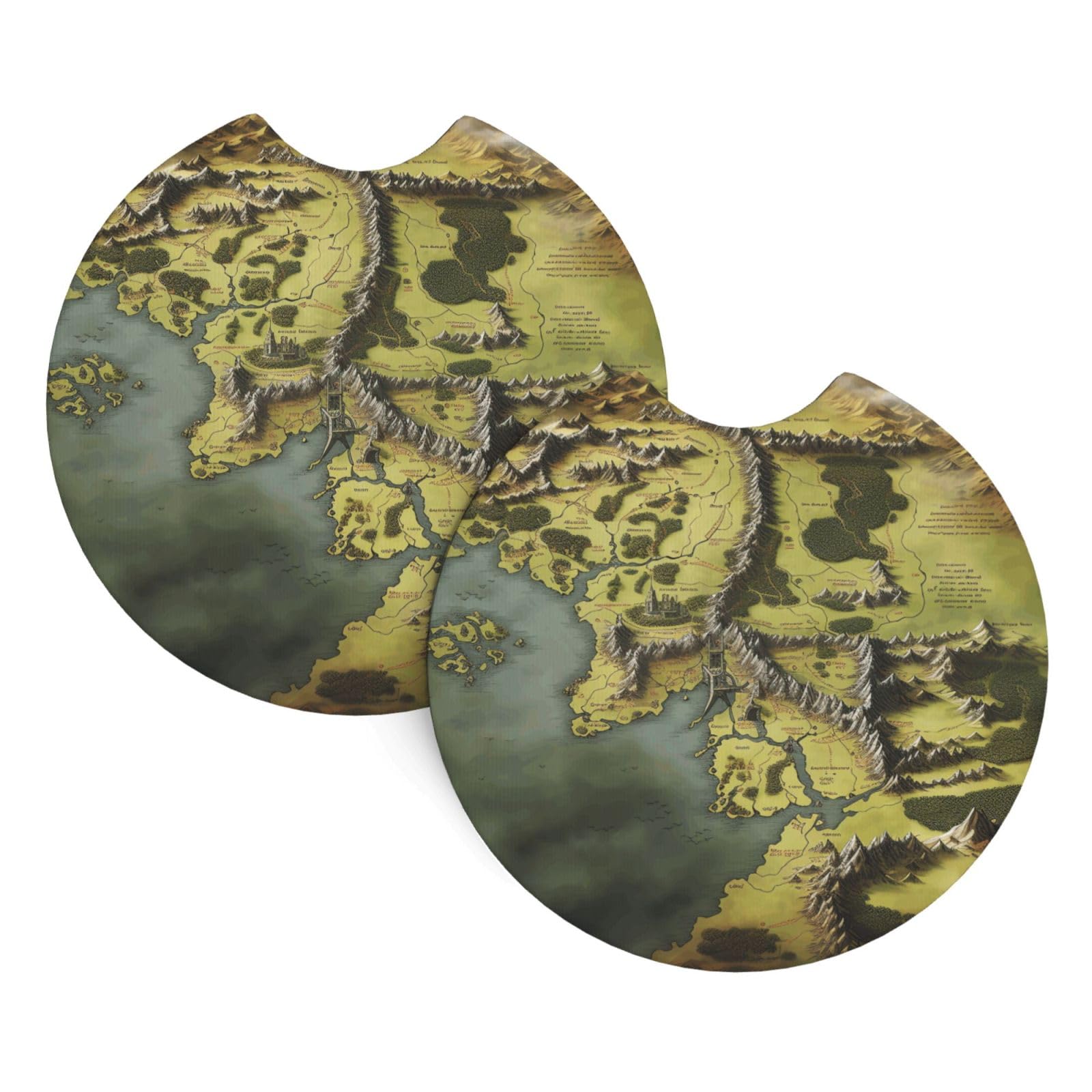 2 Pack Car Coaster for Cup Holders Middle Earth Map Car Cup Coaster 2.7" Neoprene Non-Slip Automotive Cup Mat Universal Auto Car Interior Accessories for Women Men Cup Pad