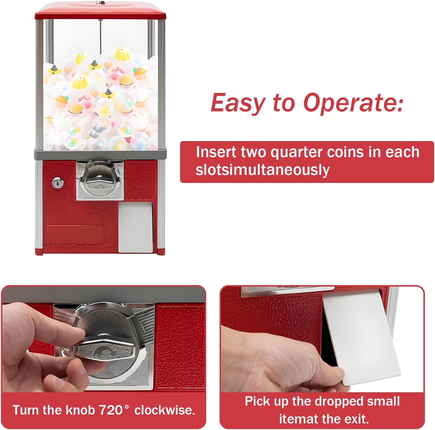 Large Load Capacity Vending Machine, Gumball Machine,Commercial Dispenser for 1.57-2.16in Gashapon, Twister Balls & Gumballs for Game Stores and Retail Stores Pink