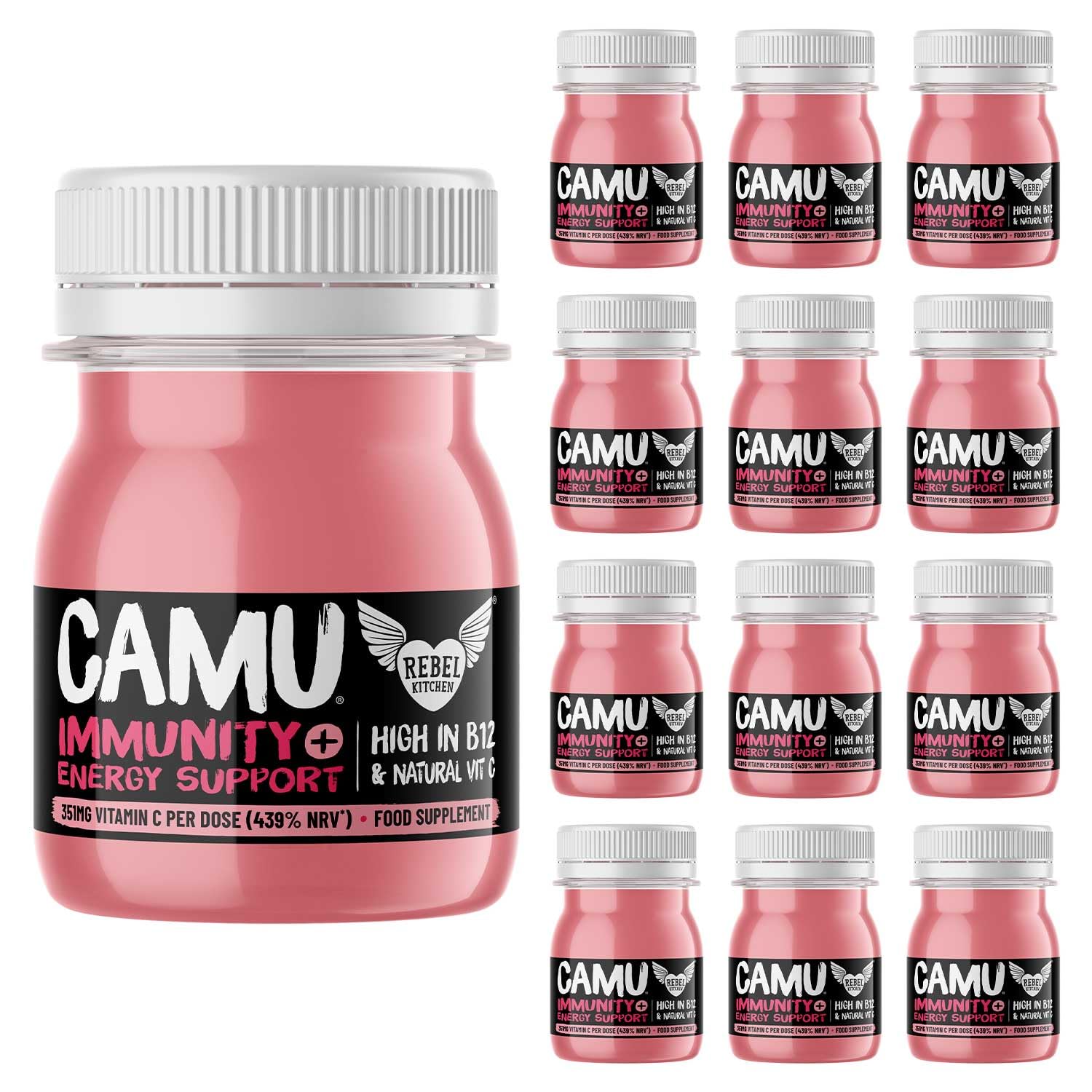 Rebel Kitchen Camu Energy & Immunity Support Shots (12 x 60ml) - Vitamin C, Immunity Support, Natural Ingredients, Camu Camu Berry, Vegan, No Added Sugar, Cold-Pressed Hyperfood Shot