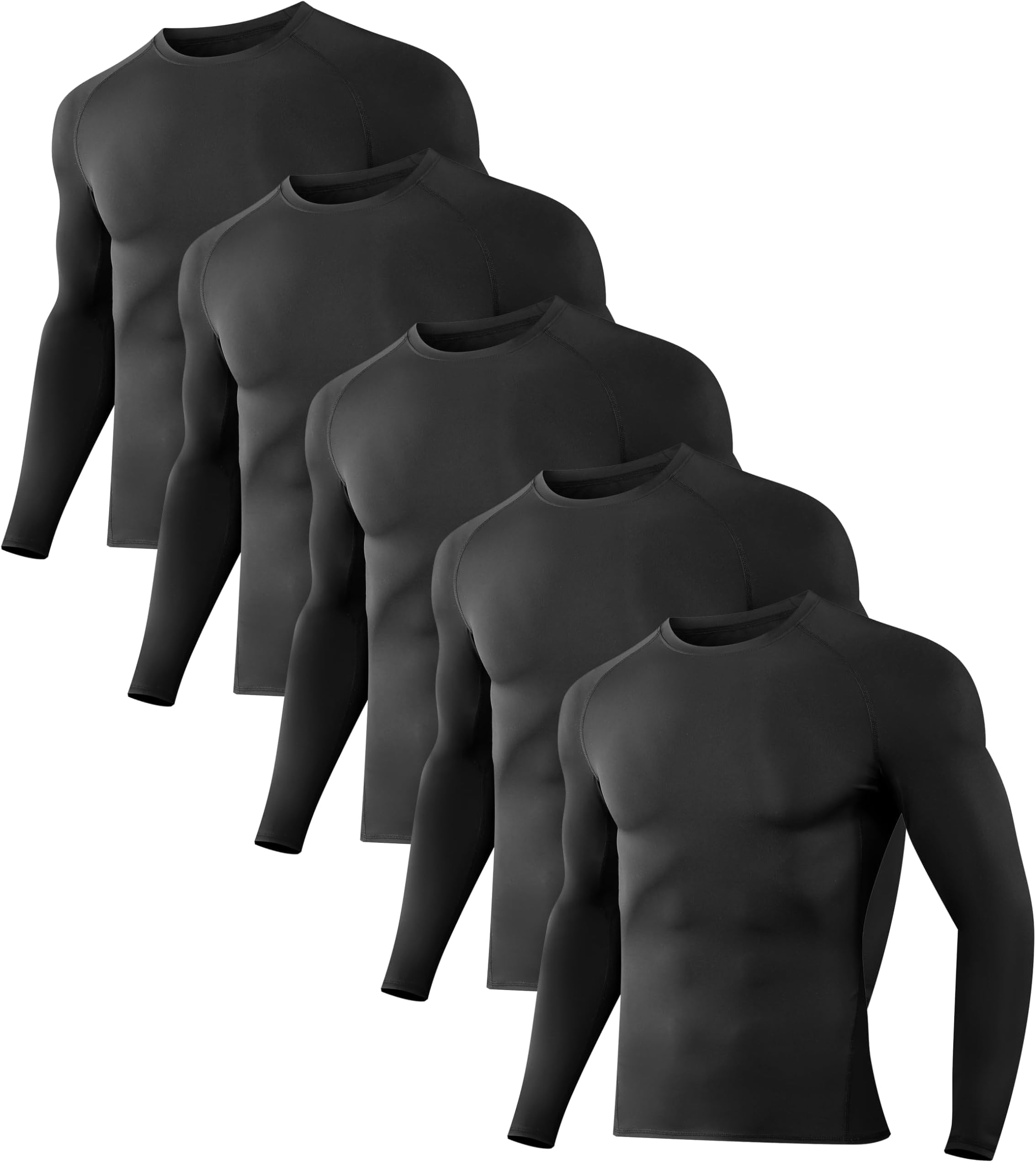 5 Pack Men’s Compression Shirts Long Sleeve Athletic Workout Rash Guard Gym Active Sports Undershirt Base Layer Top