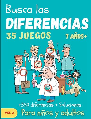 Busca las diferencias para niños y adultos: 35 juegos a todo color, más de 350 diferencias + soluciones - idea del regalo.