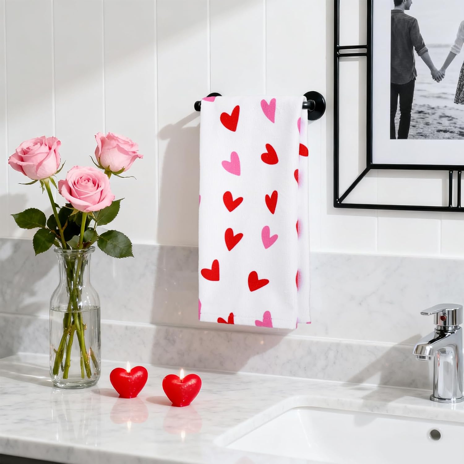 JarThenaAMCS 2Pcs Valentine' s Day Hand Towels Love Heart Kitchen Towels Valentines Decorative Dish Bath Towel for Home Bathroom Kitchen Decor 13.7'' x 29.5'' - Image 5