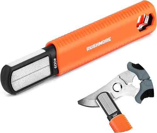 RUSHMORE Garden Tool & Knife Sharpener, 5-in-1 Multipurpose Carbide & Ceramic Blades for Pruners, Loppers, Hedge Shears, Scissors, Axes, Machetes & Lawn Mower Blades – Repairs & Hones Edges