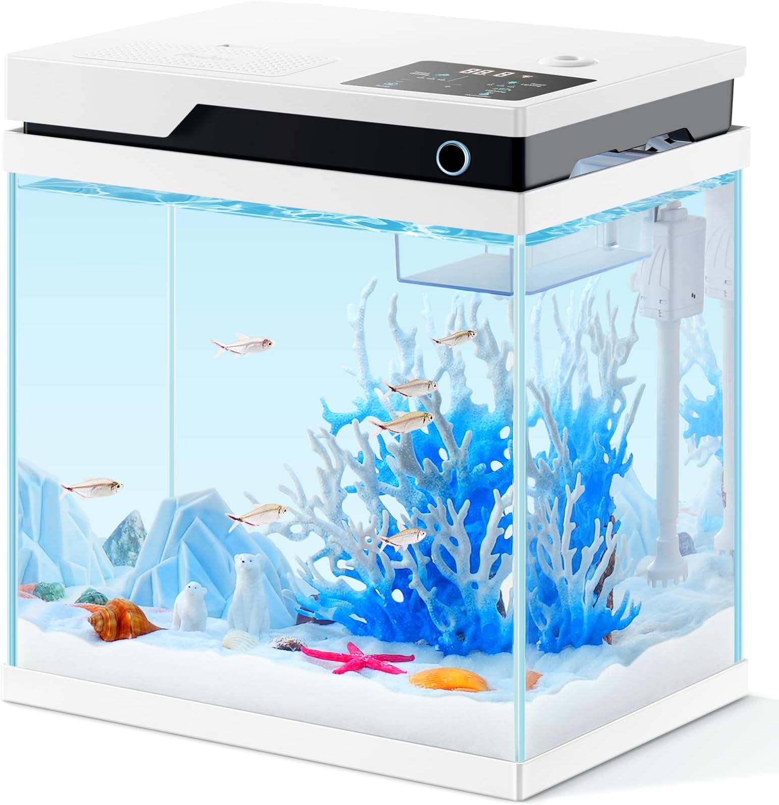 PONDONSmart Fish Tank, 4 Gallon Small Betta Fish Aquarium Kit with Filter Light, Automatic Fish Feeder, Low-Iron Glass, Ideal Startar Kit for Beginners and Enthusiasts