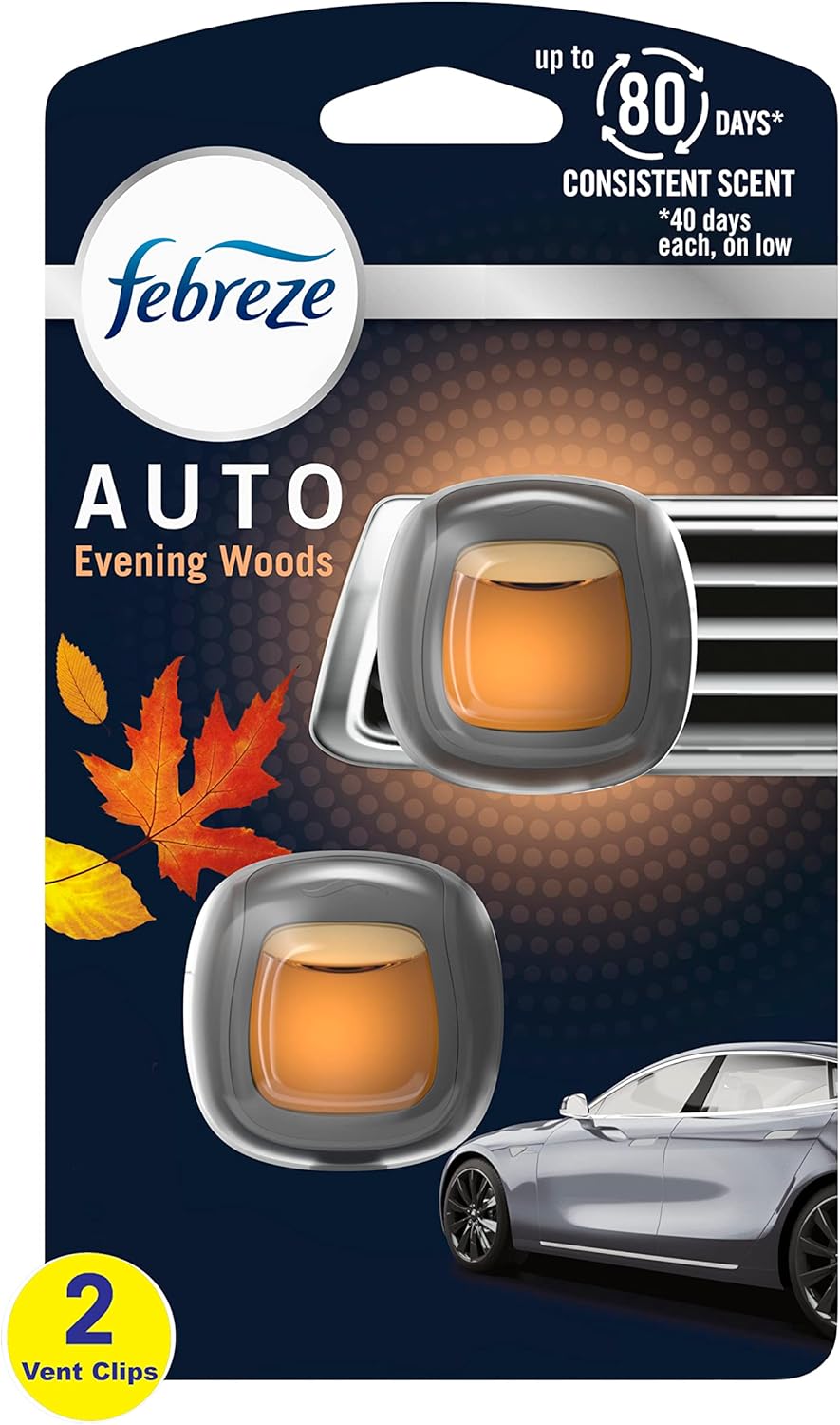 Febreze AUTO Air Freshener Vent Clip Evening Woods Scent, 2.2 mL Car