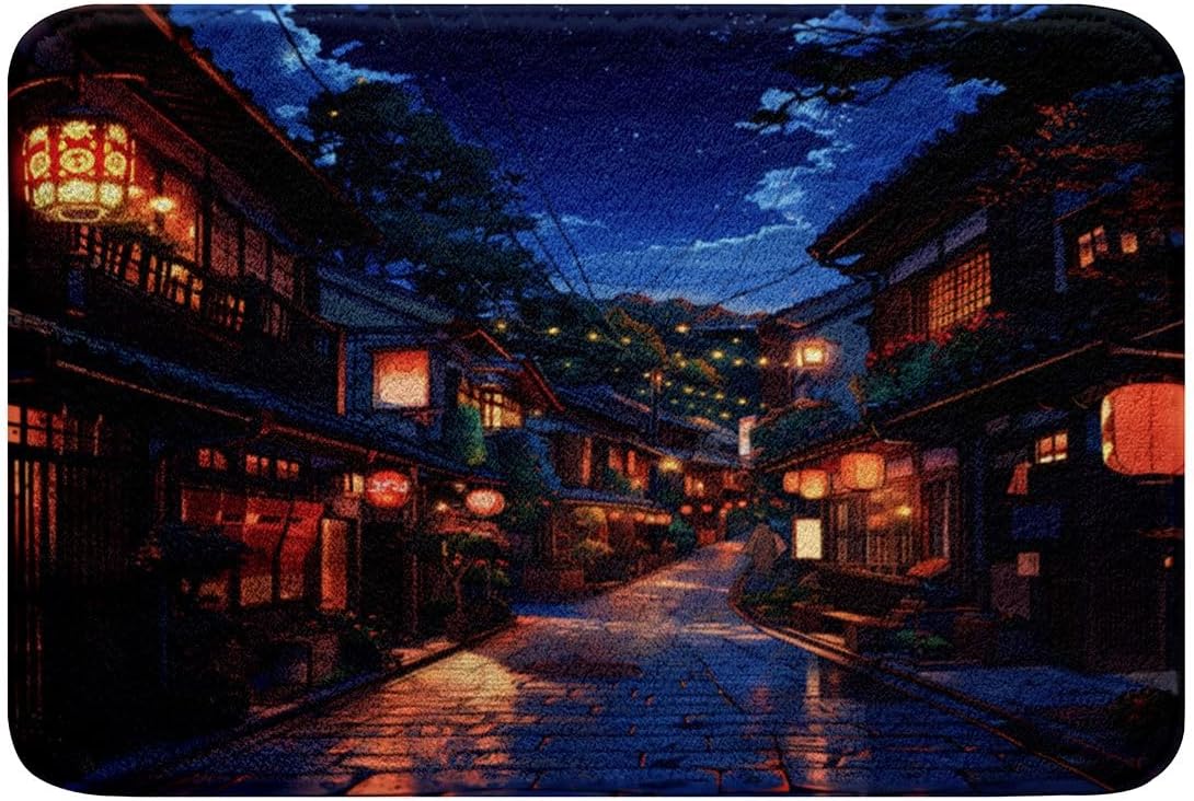 jejeloiu Japanese Bathroom Rugs Anime Street Bath Mats Tokyo Modern Bathroom Accessories Floor Doormats 20"x32" Soft Microfiber