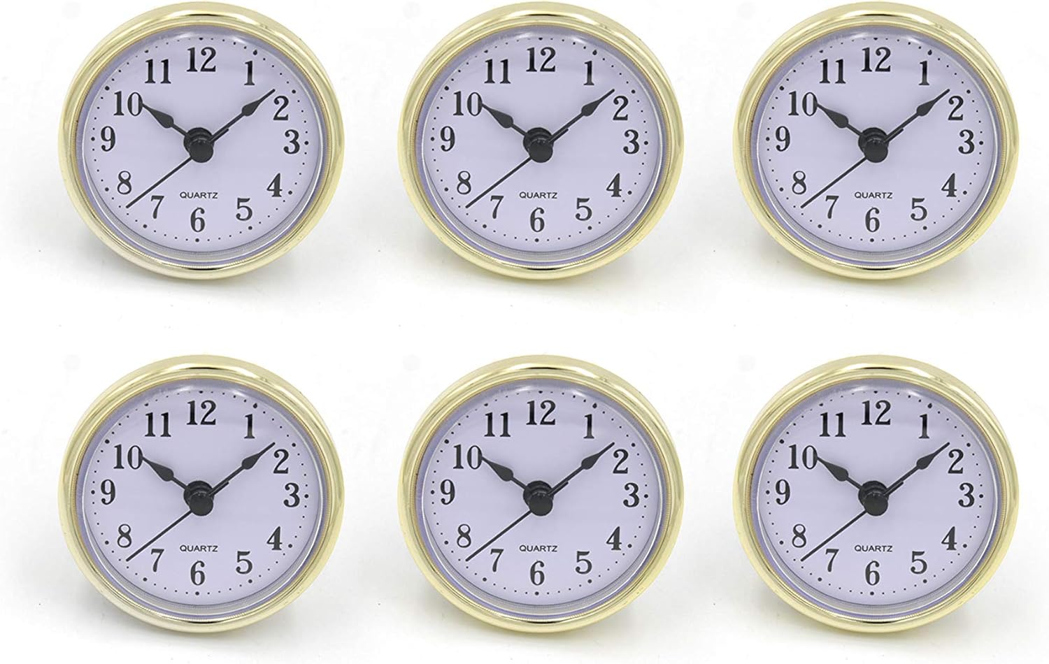 SJT ENTERPRISES, INC. 6-Pack 2.5" Craft White Clock Insert with Gold Plastic Rim, Quartz Movement, Battery NOT Included (SJT00028)