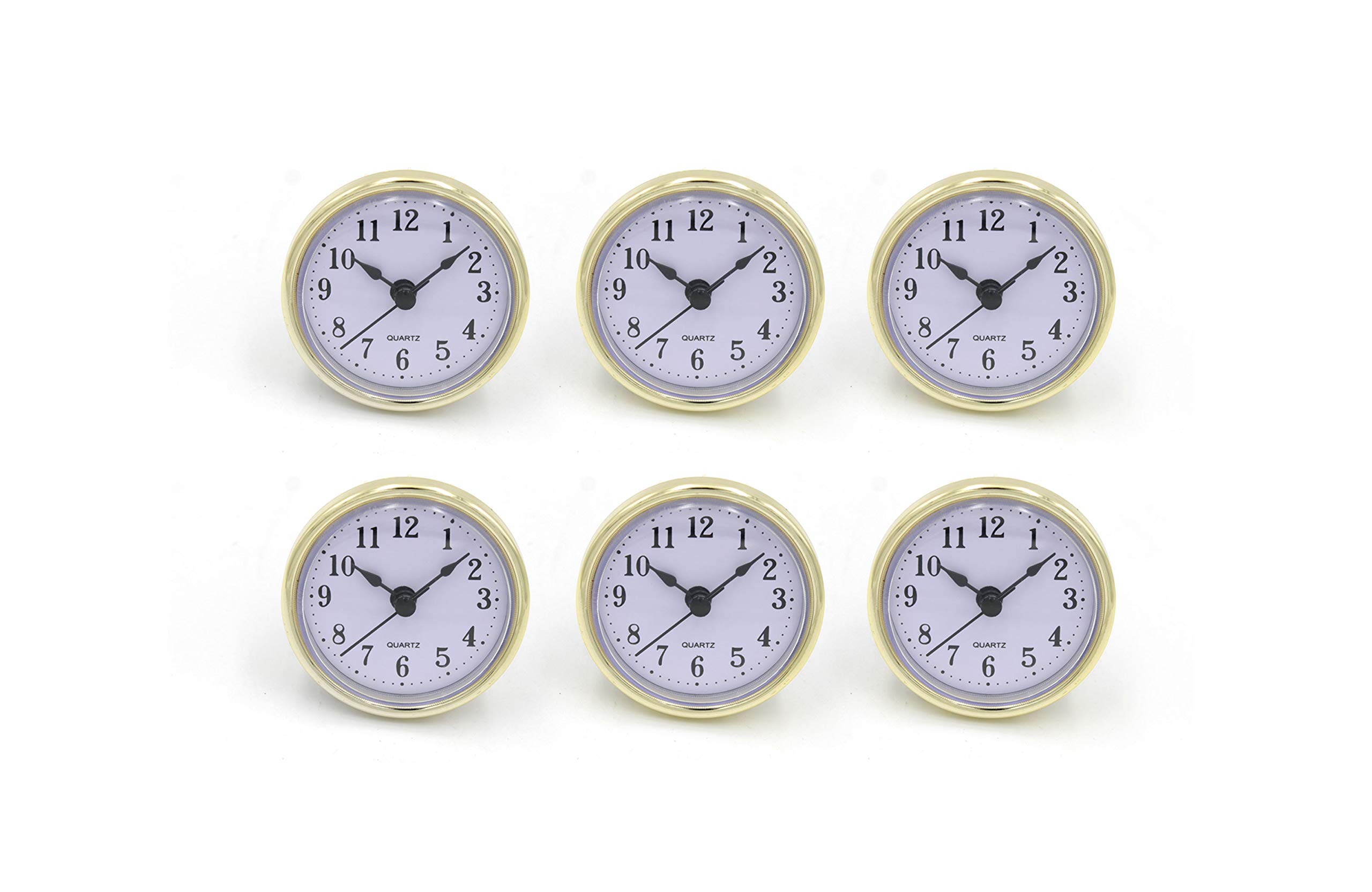Insert d'horloge blanc 6,3 cm avec bordure dorée à quartz SJT | Lot de 6