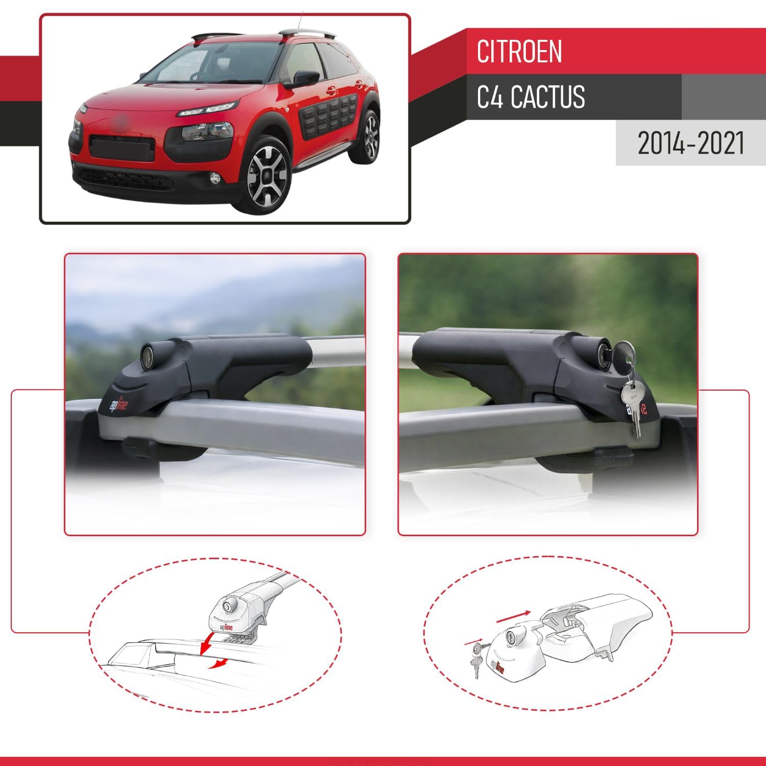 Pasuje do Citroen C4 Cactus 2014-2021 ACE-1 relingi dachowe bagażnik samochodowy, szary, aluminium, 2 pręty