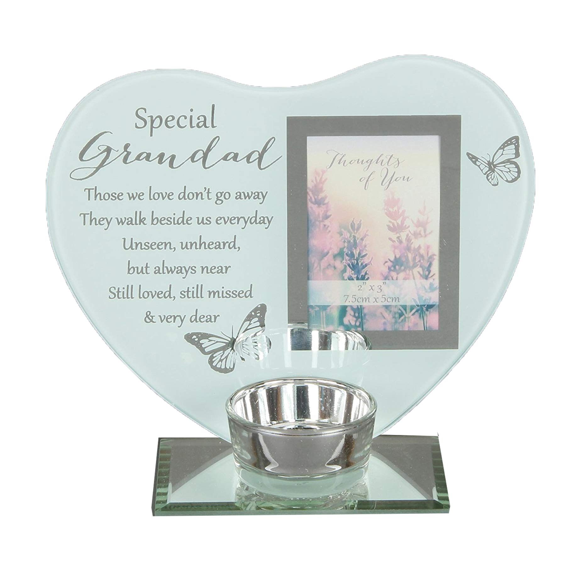 Widdle Gifts Silver Glass Photo Frame Memorial Tea Light Candle Holder - Grandad 9019