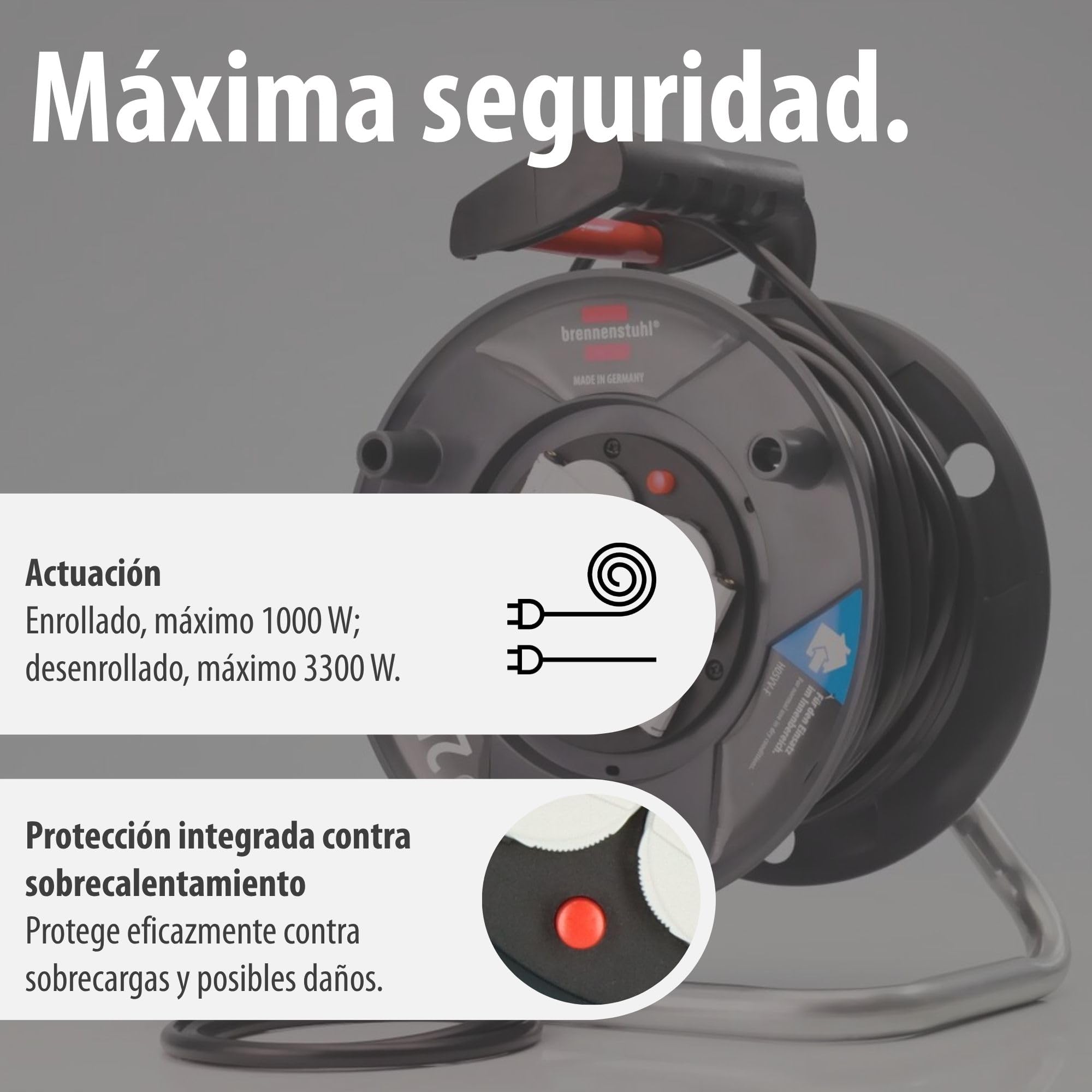 Brennenstuhl Garant V2 Enrollacables 25m cable (Fabricado en Alemania, 4 enchufes con conexión a tierra, protección contra sobrecalentamiento, cuerpo del tambor de plástico especial)