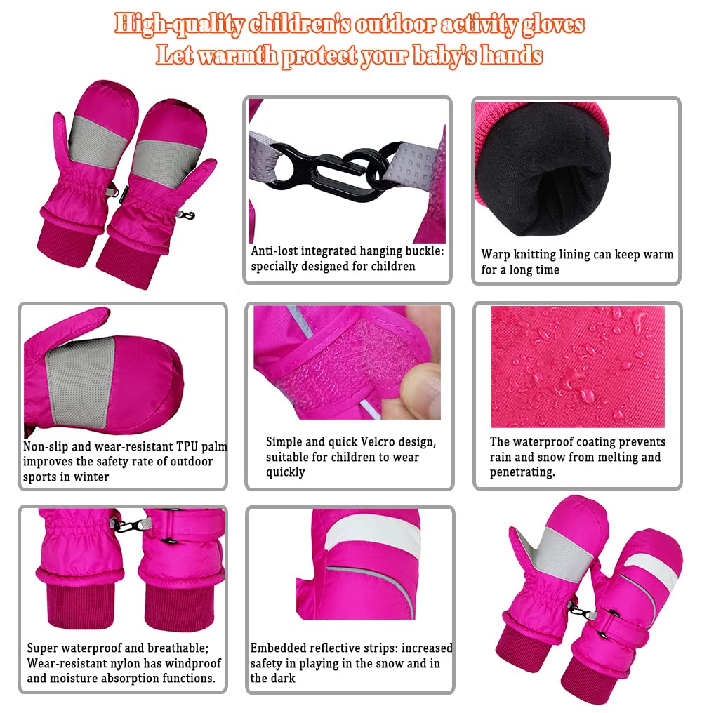 Guanti Da Sci Per Bambini 5-9 Anni - Impermeabili, Antivento Con Fodera Calda Per Neve (Rosso) - Foto 2