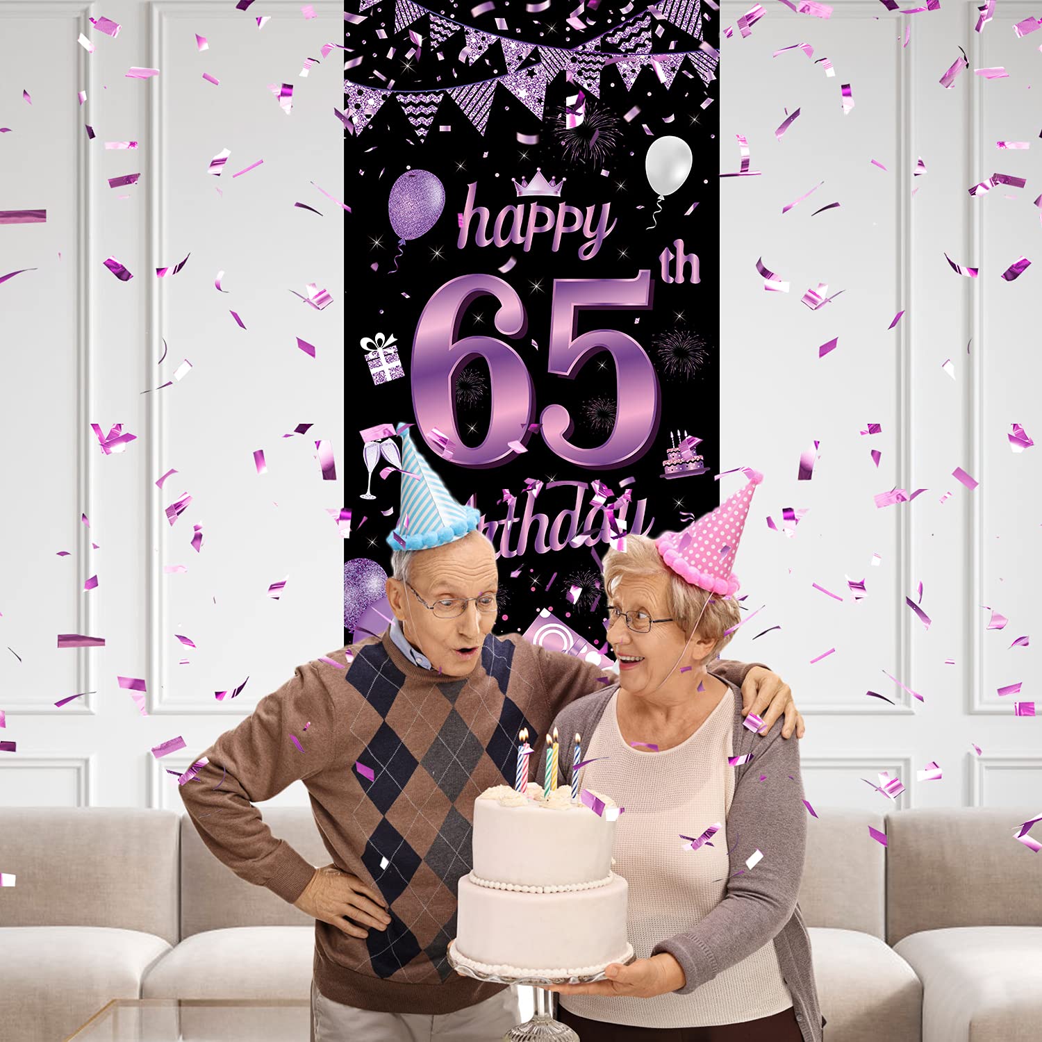 Paarse 65e Verjaardag Ballon Set – Cijferballonnen, Sterren, Banner, Taartdecoratie En Latexballonnen – Alles Voor Een Onvergetelijk Feest
