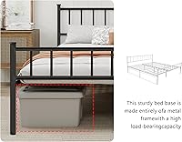 Vista 4 de Base de cama individual de metal con cabecero, listones de acero resistente, no necesita somier, fácil montaje, color negro