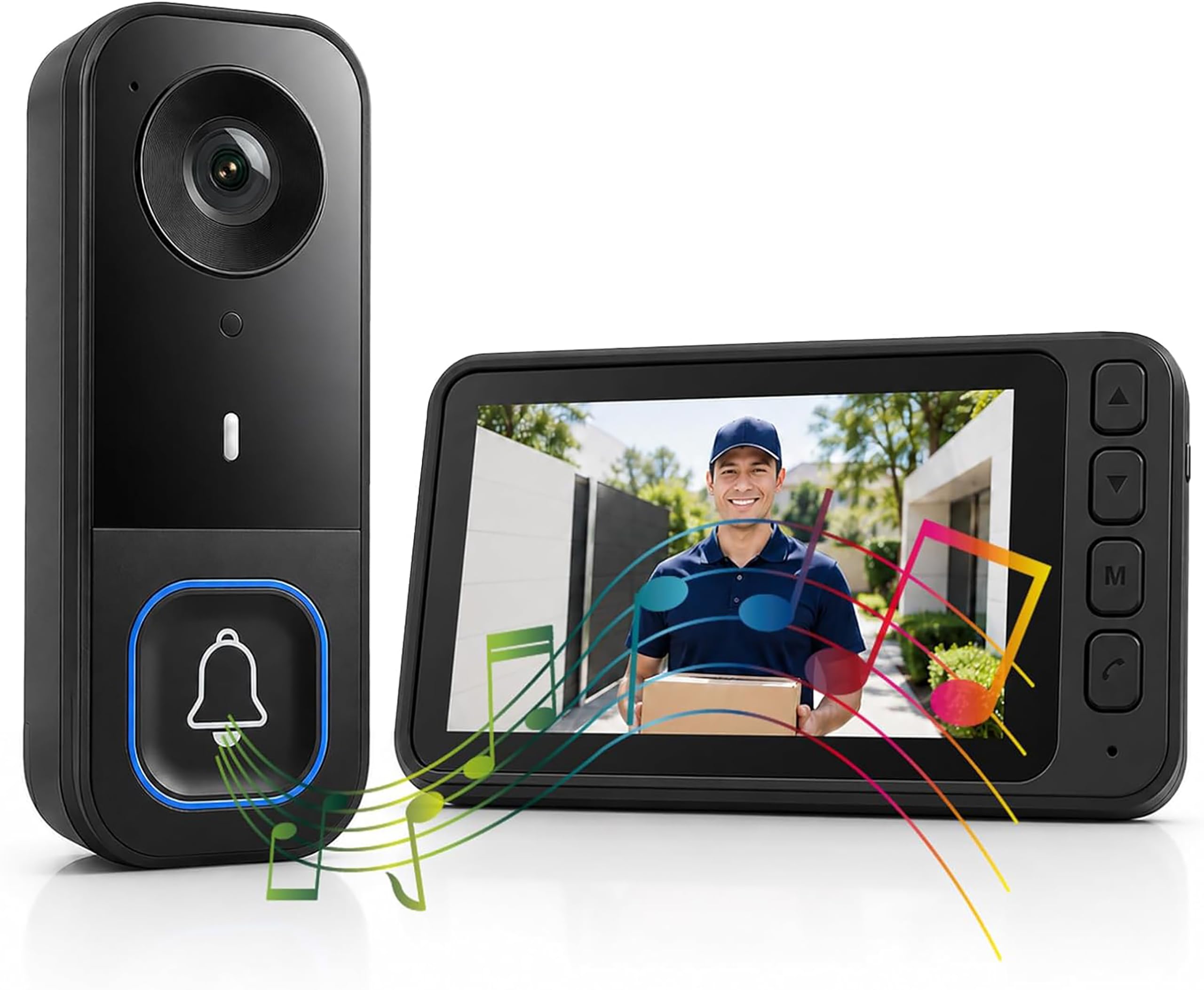 Türklingel mit Kamera, Funkklingel mit Kamera und 4,5 Zoll IPS Monitor, Video Türsprechanlage Kabellos Ohne WLAN & App, 120° Weitwinkel, 2-Wege-Audio, Nachtsicht, IP65 Wasserdicht, Klingel Haustür