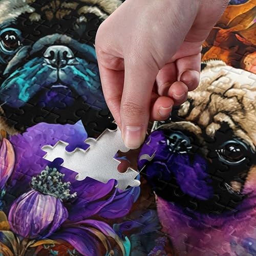 Miniatura 4 de Rompecabezas de madera de 1000 piezas de impresión de pintura de dos pugs Zcon bolsa de almacenamiento de partición del alfabeto, fácil de resolver