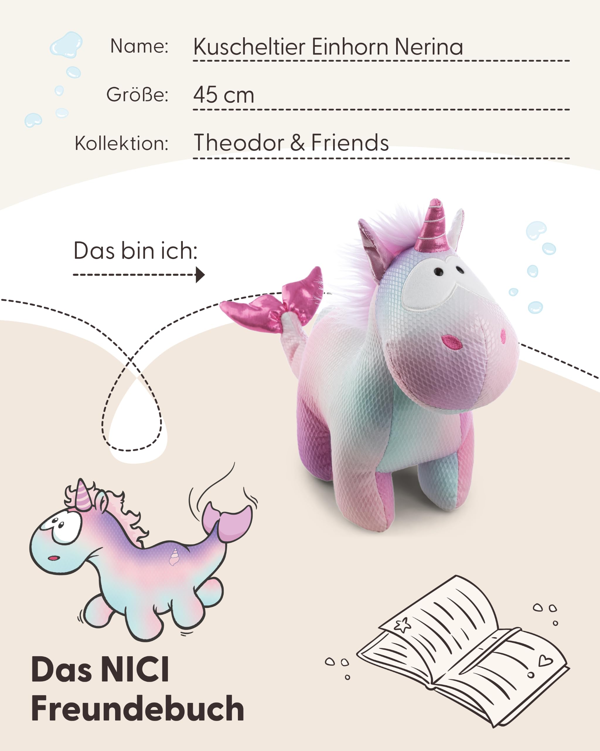 NICI Kuscheltier Einhorn Nerina 45cm - 63100 | Stofftier aus weichem Plüsch zum Liebhaben, Knuddeln und Spielen, bezaubernde Geschenkidee für Kinder und Erwachsene
