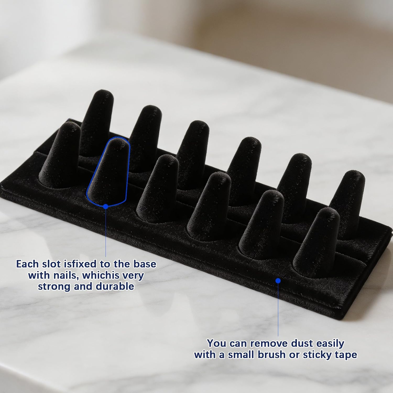 3 Pack Black Velvet Ring Display Stand, Double Row Jewelry Ring Holder Display for Organizer Storage, Professional Showcase Vendor Selling