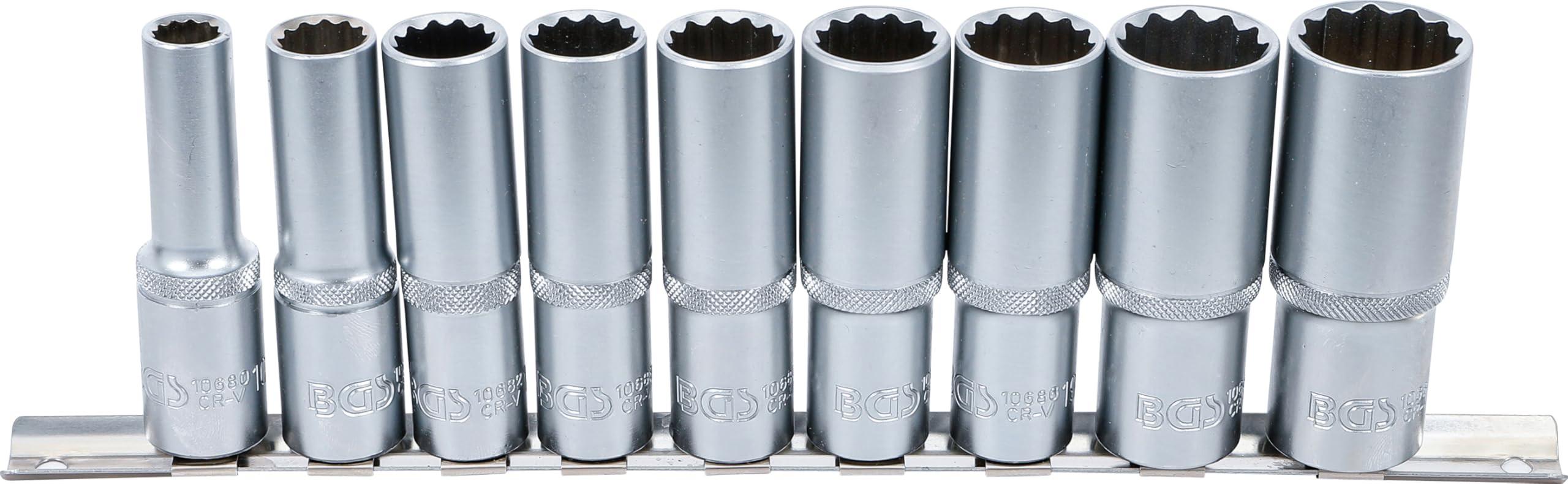 BGS 5253 | Juego de llaves de vaso 12 caras, largas | entrada 12,5 mm (1/2") | 10 - 24 mm | 9 piezas