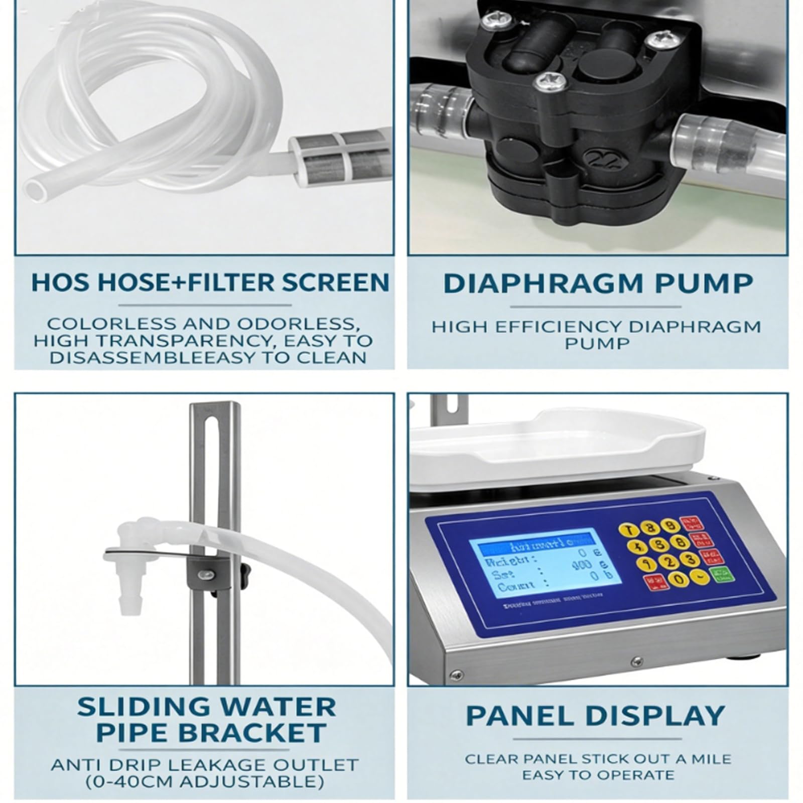 Máquina de llenado de líquidos, llenadora de botellas con bomba peristáltica con pantalla LCD, altura ajustable, sistema de pesaje para aceite, agua, jugo, capacidad de 8 g-3 kg