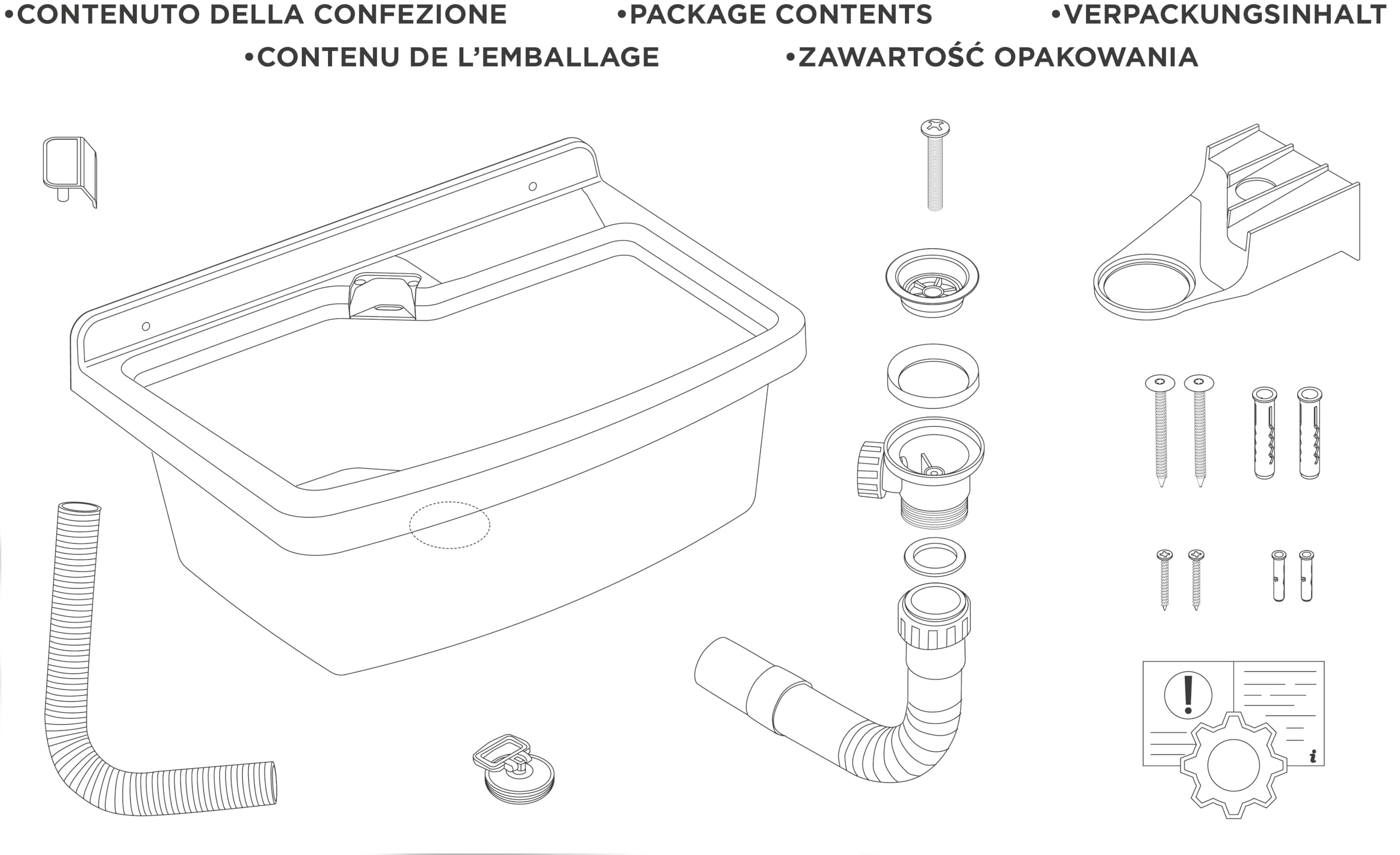 Adventa: Lavabo Multiuso Vela in resina di PP, Installazione a parete, Facile da montare, Kit di scarico incluso, Resistente, Indoor e Outdoor, 60 x 45 x 25 cm, Bianco