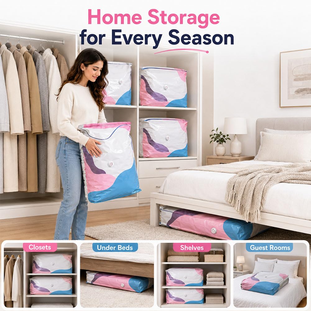 Large No-Pump 3d Vacuum Storage Bags, Life Space Creator Storage Bags, 3d Compression Storage Bag, Thickened Reusable Space Saver for Clothes Duvets, Bedding & Travel (M 4PCS)