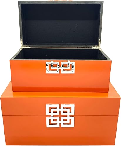 Miniatura 8 de Galt International Juego de cajas de almacenamiento decorativas con tapa con bisagras, diseño clásico, cajas de decoración de madera con cierre