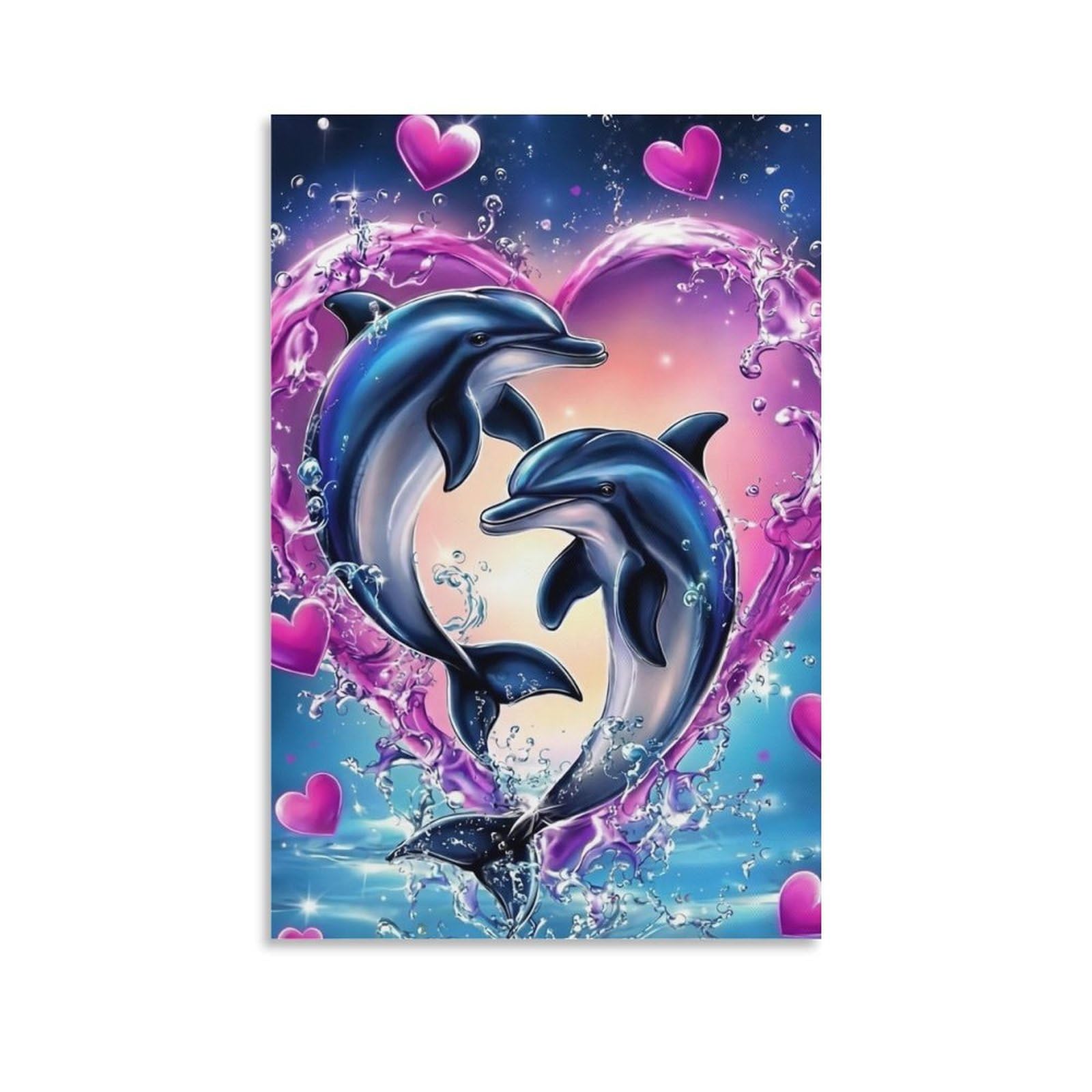 DHBANEIOK Dolphin Love Heart Poster Artwork Giclee Canvas Prints Modern Wall Art Picture Wall Hanging for Home Decorations 08x12inch(20x30cm)