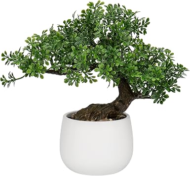 DILATATA Fake Bonsai Tree Zen Juniper Bonsai Plant 9 Tall Artificial Bonsai Trees with White Ceramic Pot Decorated with Pebbles Desk Plant Indoor Bonsai for Home Office Decor
