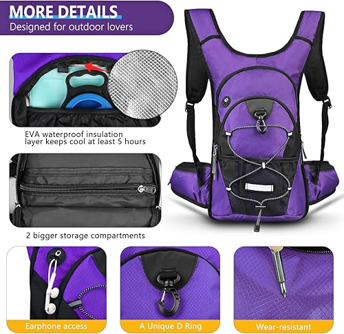 Miniatura 3 de CITCAR Mochila de hidratación, mochila de hidratación, mochila de agua y bolsa de hidratación de 3 litros, paquete de senderismo con aislamiento