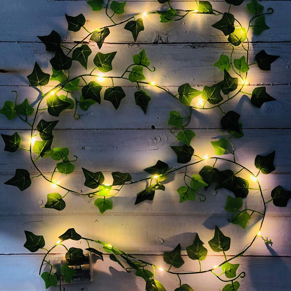 Wination Artificial Ivy Garland Light, 20 LED String Light Fake Ivy Green Leaves Hanging Vine Fake Plants Outdoor String Lights for Wedding Party Garden Wall Decoration