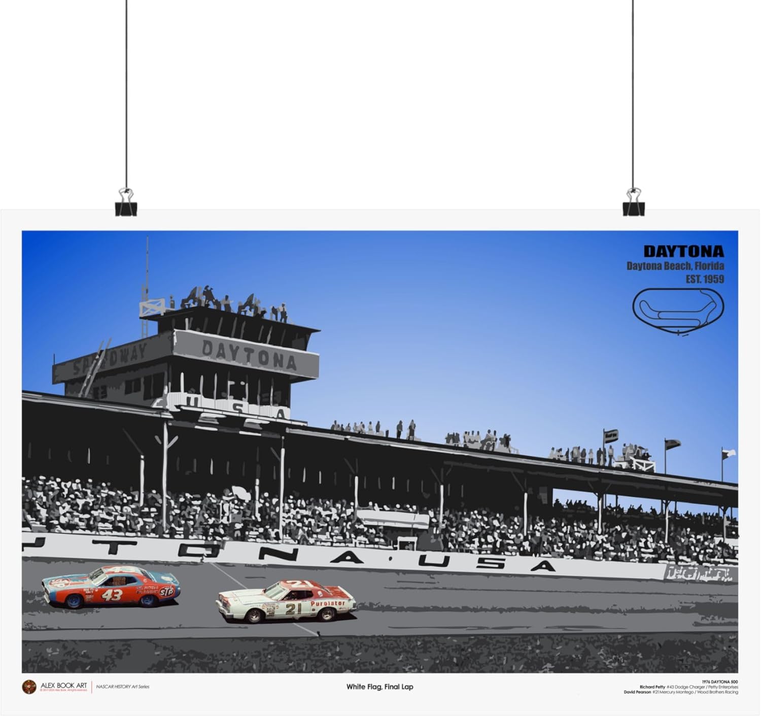 1976 Daytona 500 History Fine Art Print - David Pearson & Richard Petty Wall Art Poster - Best Home & Office Décor Gift for Stock Car Racing Fans